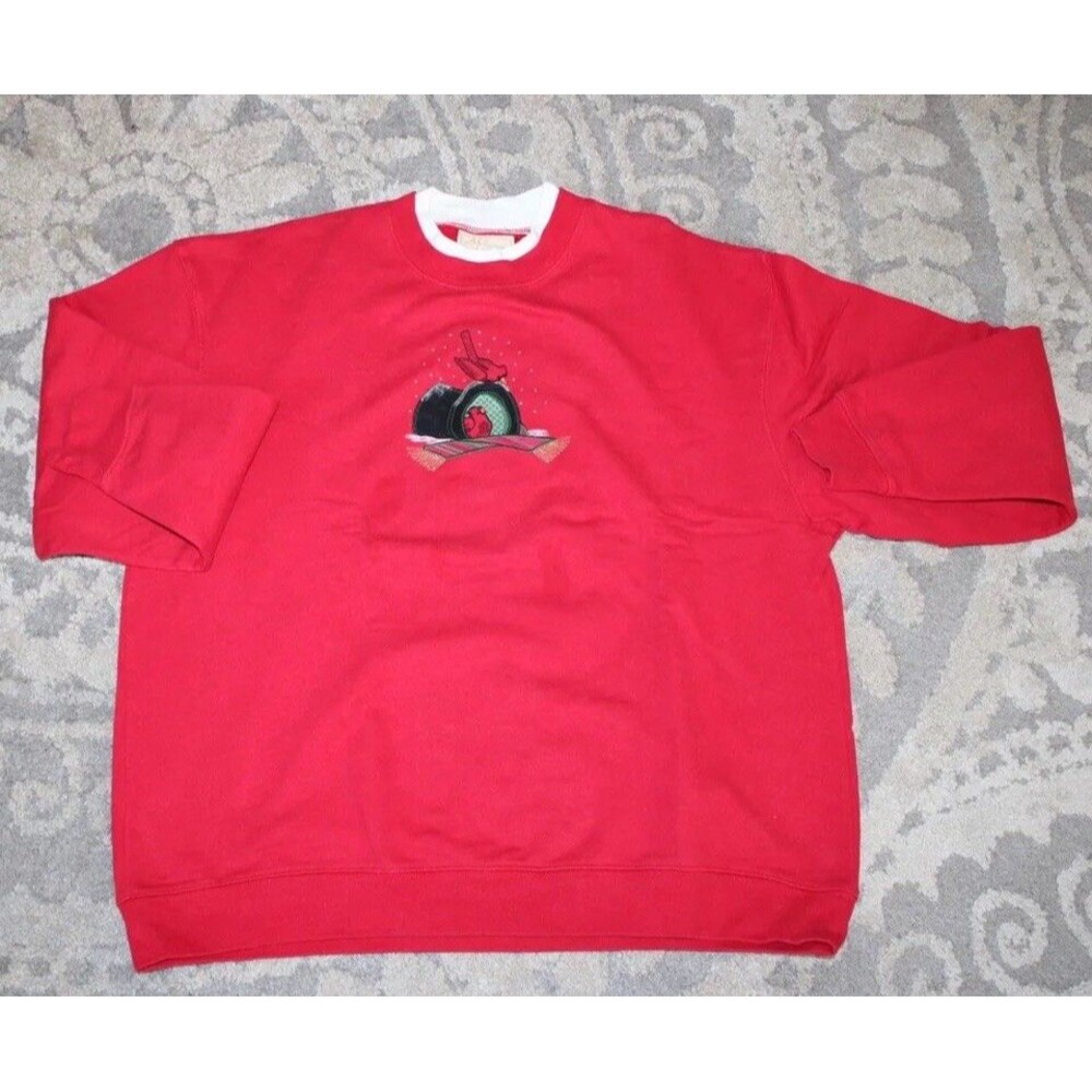 Vintage M&C Sportswear Red Christmas Winter Hat Cardinals Grandma Sweatshirt